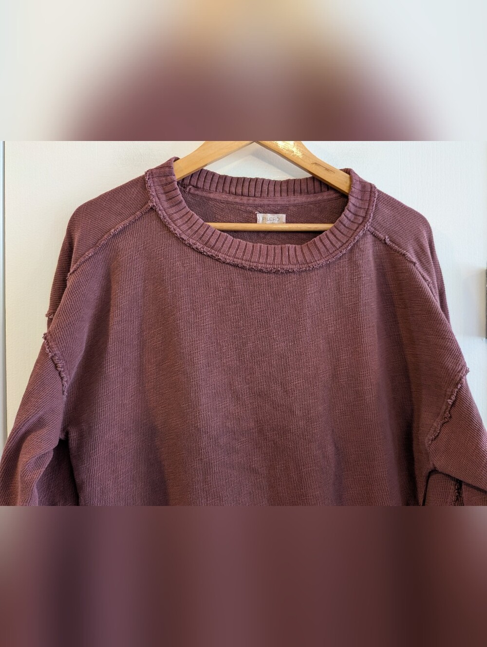 Anthropologie Pilcro Oversized Sweatshirt Red Burgundy Bohemian Distressed Sz S - Picture 5 of 16